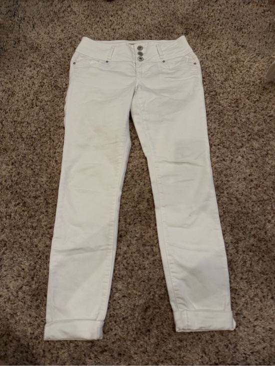 Blue Spice Denim - Blue Spice White Skinny Jeans with Triple-Button Waist